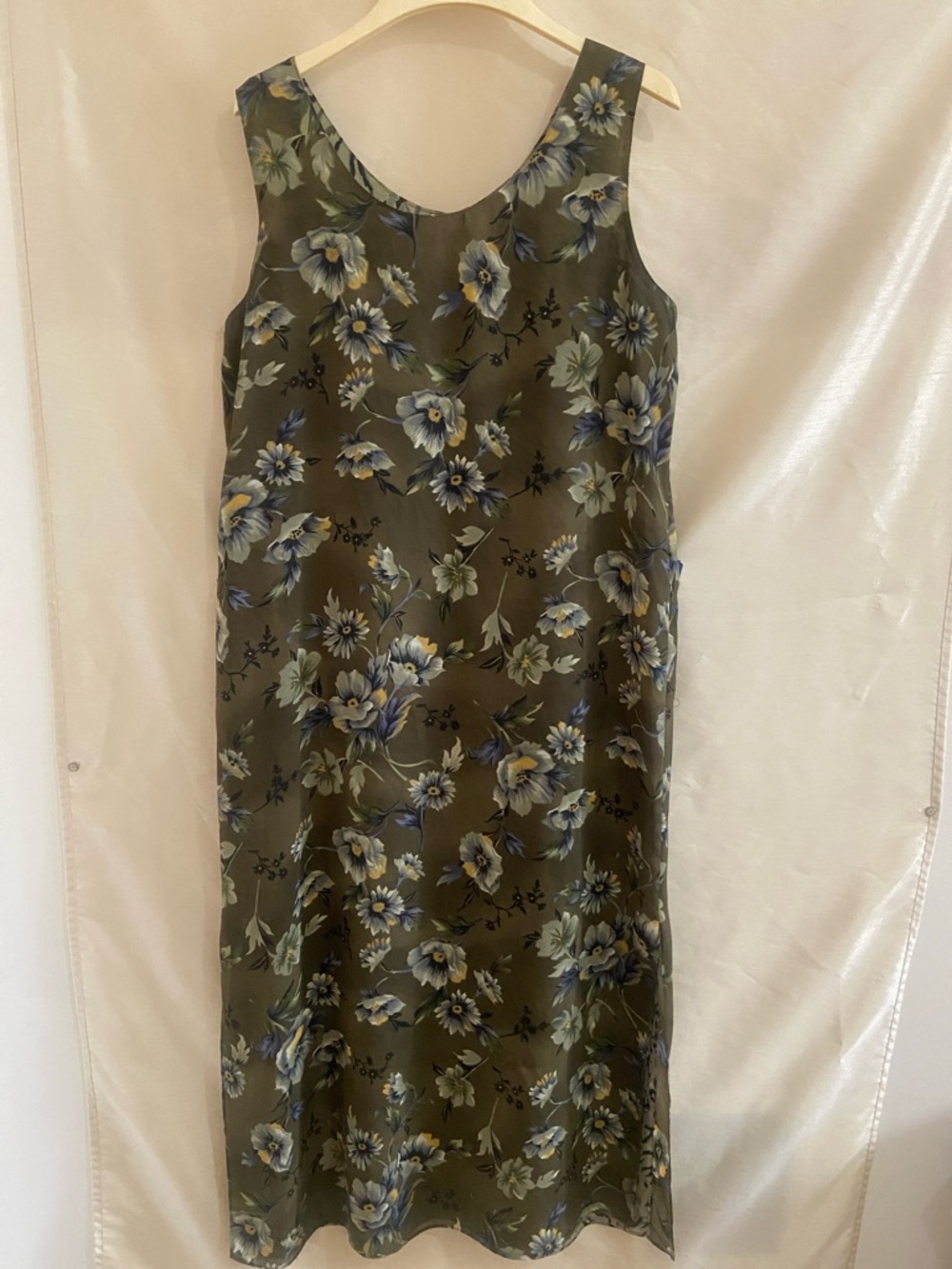Olive Green Floral Sleeveless Slip Dress